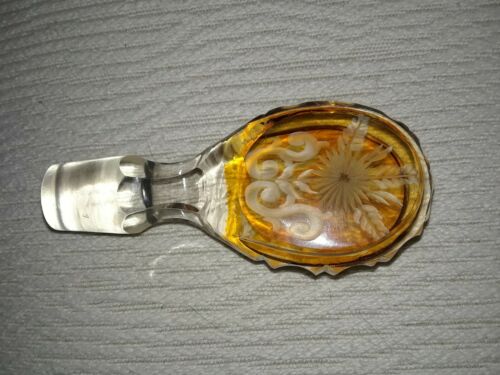 Vintage Etched Crystal Decanter Bottle Stopper amber