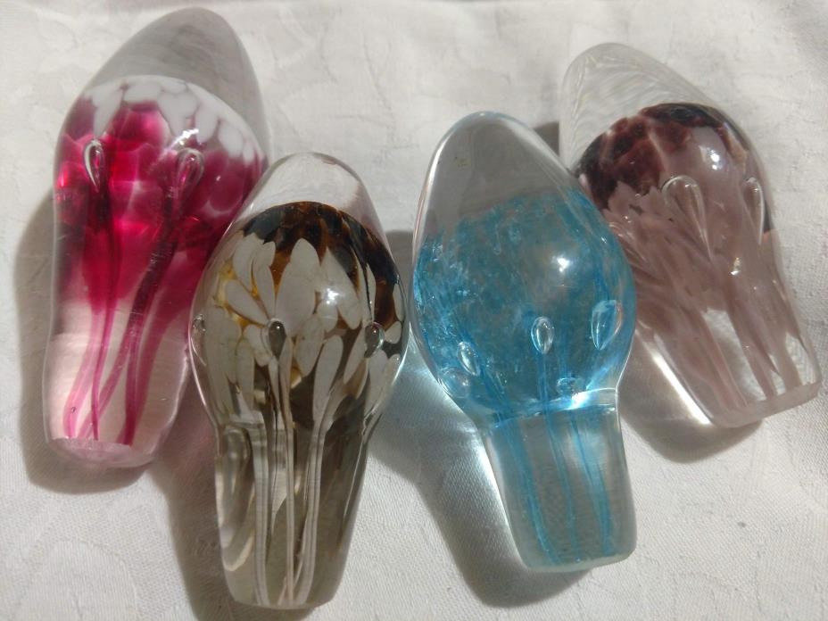 4 Art Glass Decanter Carafe Wine Bottle Stoppers Pink Blue Purple Brown