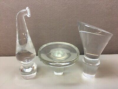 Lot of 3 VINTAGE SOLID GLASS CRYSTAL CLEAR FLAT TOP BOTTLE DECANTER STOPPERS