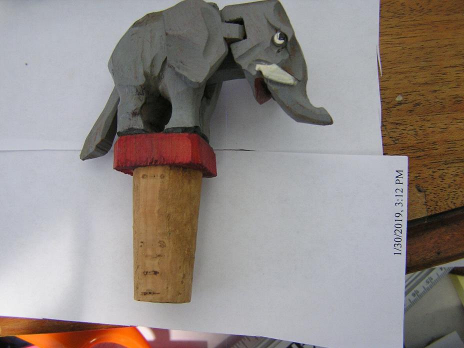 Anri Bottle Stopper-Mechanical Wood Elephant