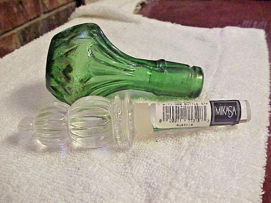 2GLASS BOTTLE STOPPERS 1 A MONTERY AUSTRISA 1 GREEN  NO RUBBER FITTING