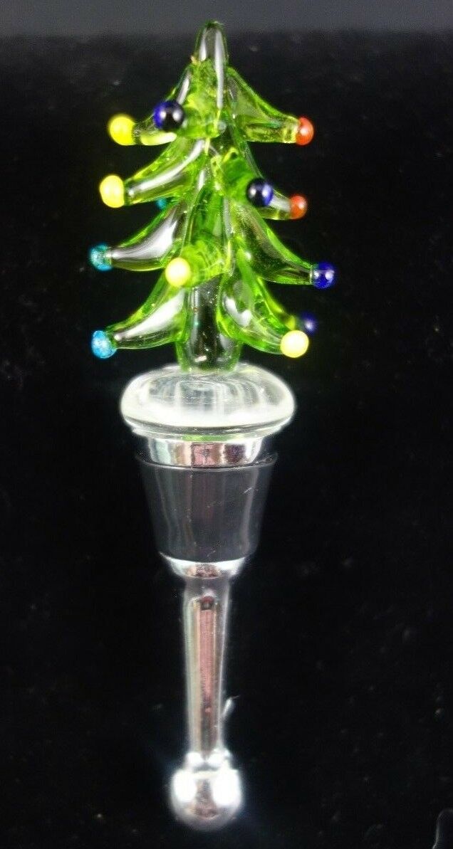 Art Glass Holiday Christmas Tree Bottle Stopper Wine Stopper
