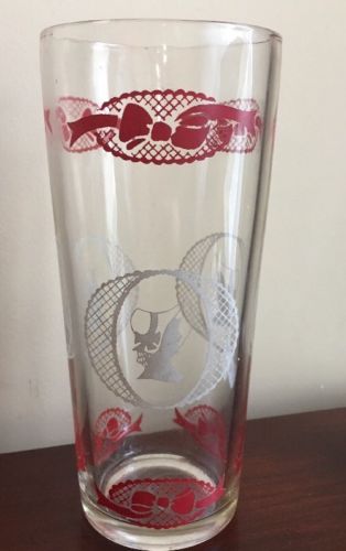 Vnt Tall Glass Martini Cocktail Shaker Victorian Lady in Hat Decor White & Red*