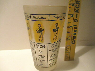 VINTAGE SHAKER GLASS W/RECIPES FOR DRINKS YELLOW/ FROSTED GLASS