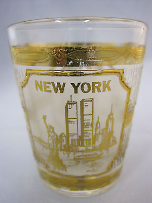 Shot Glass New York City Twin Towers Scene Raise Gold Design 2