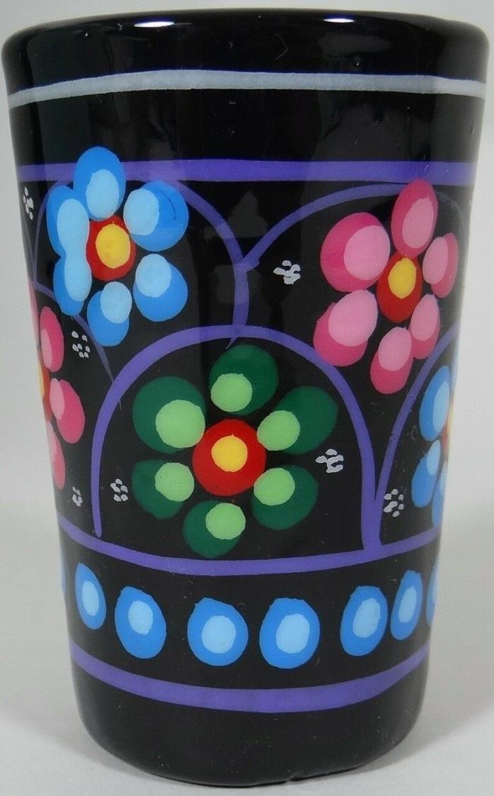 Double Large Shot Glass Shot Glass Redware Clay Pottery Daisy Flower Hand Paint