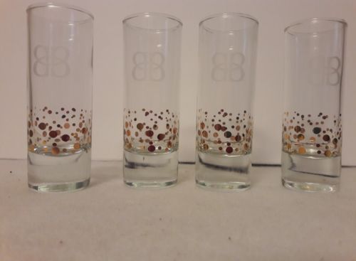 Lot of 4 Shot Tall Double Shot Glasses. Brand is 2 Backwards B's Touching.