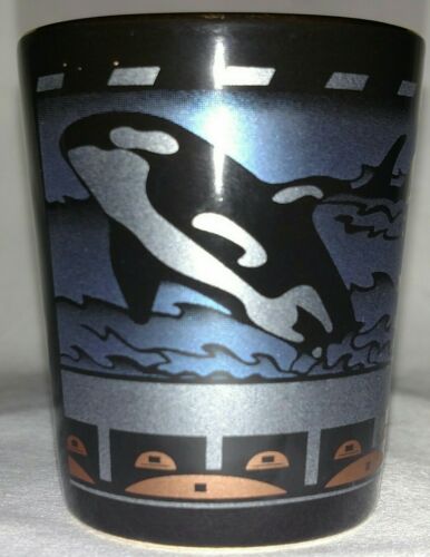 Juneau Alaska killer whale, Native American art shot glass