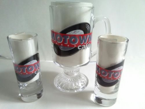 Motown Cafe New York beer mug and shot glasses 1990s