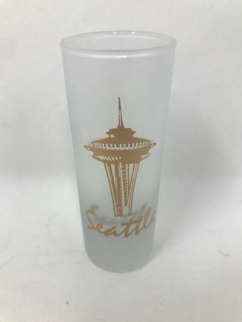 Gorgeous Gold Accented Seattle Needle Tall Frosted Shot Shooter Glass