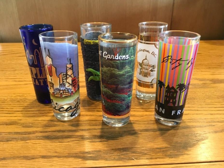 Double Shot Glasses set of 6 Rare Odd Colorful Ones