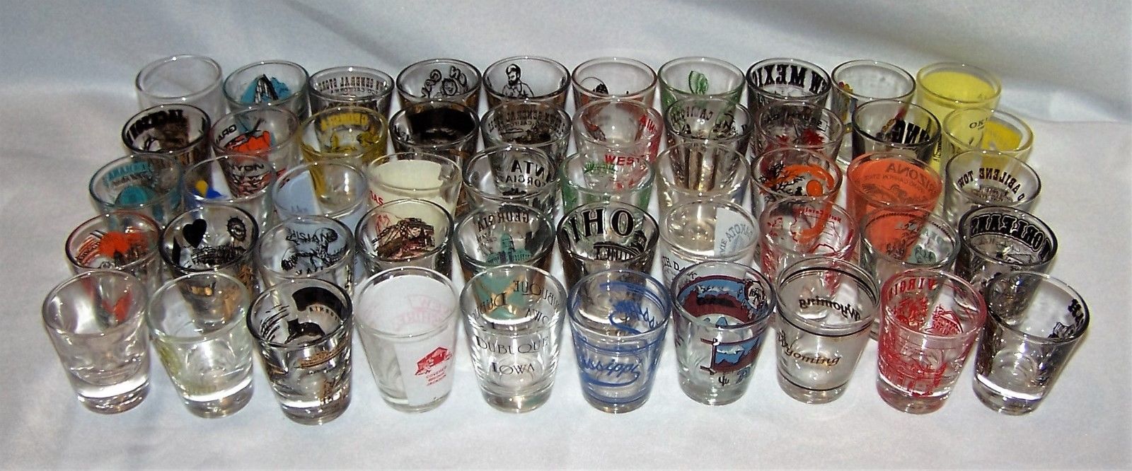 Mixed Lot Of 55 Collectible Shot Glasses City State Historicial Landmarks