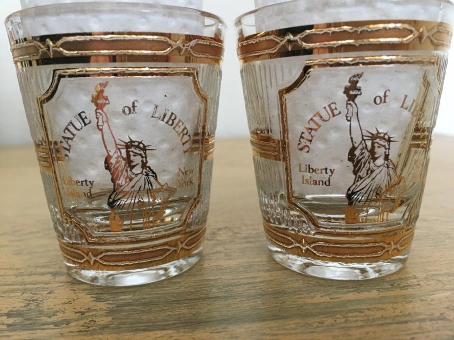 Statue Of Liberty Gold Embossed Shot Glasses Set Of 2