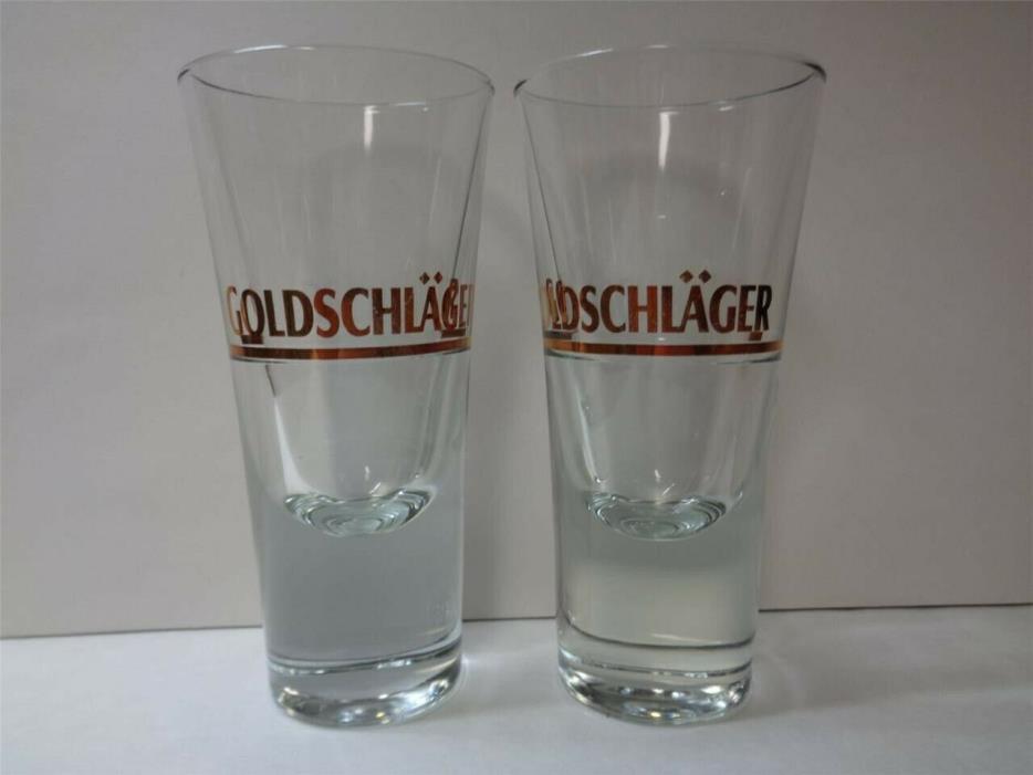 2 Large Goldschlager Double Shot Glasses Clear With Gold Lettering Name