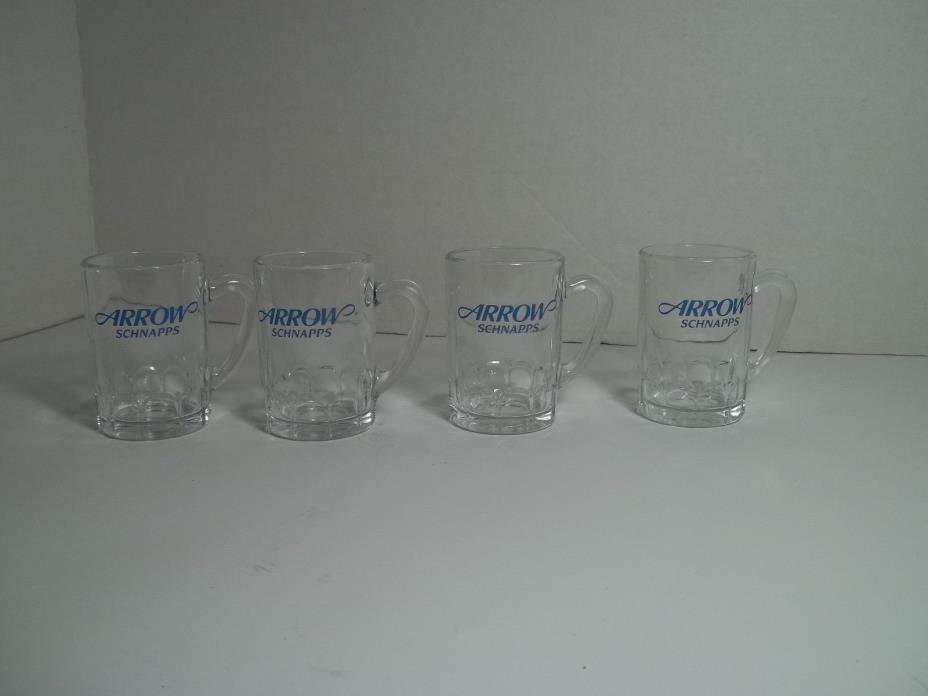 4 Vintage ARROW SCHNAPPS Mug Shot Glasses France