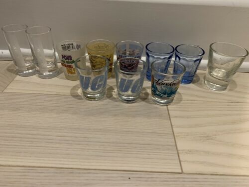 LOT OF 11 Shot Glasses Alcohol Liquor Drinking Glass Cups UC Davis Mercedes Benz