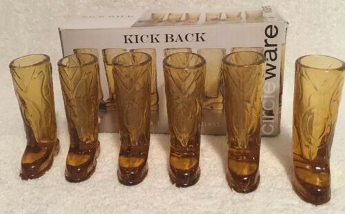 Circleware Kickback Cowboy Boot Shot Glasses, Set of 6, 1.5 oz., Amber