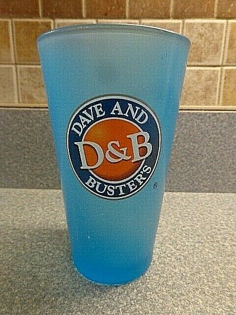 Dave and Busters Frosted Blue Drinking Glass