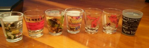 Set of 7 State Collector Shot Glass: MI, TN, KY, MO, NE, KS, NY
