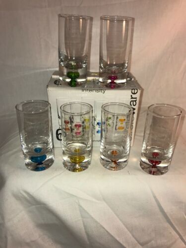Circleware Intensity Shot Glasses, Set of 6, 4oz, Clear with Color Bubble Bottom