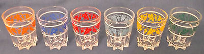 HARLEQUIN 6 VINTAGE COLOURED SHOT GLASSES GRAPES & LEAVES PATTERN MADE IN FRANCE