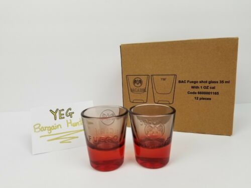 12 Bacardi Fuego Shot Glass 35ml 1oz Red & Clear New Set of 12 Canadian Seller