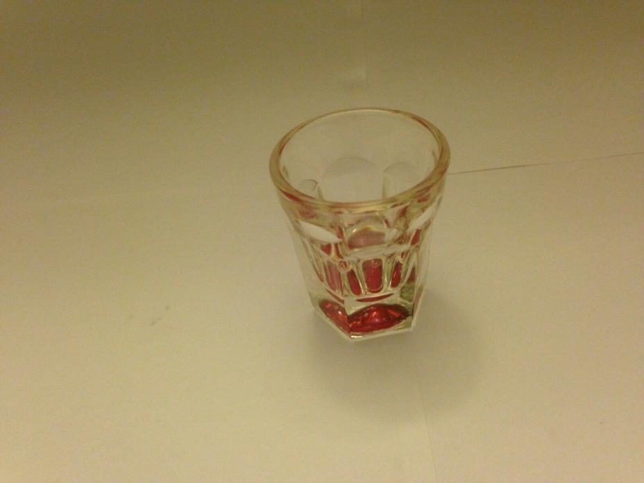 Rare Vintage Beveled Shot Glass with Red Inlaid Base