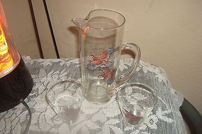 Vintage Martini Bar Cocktail Mixer Pitcher & 2 Glasses  Quail