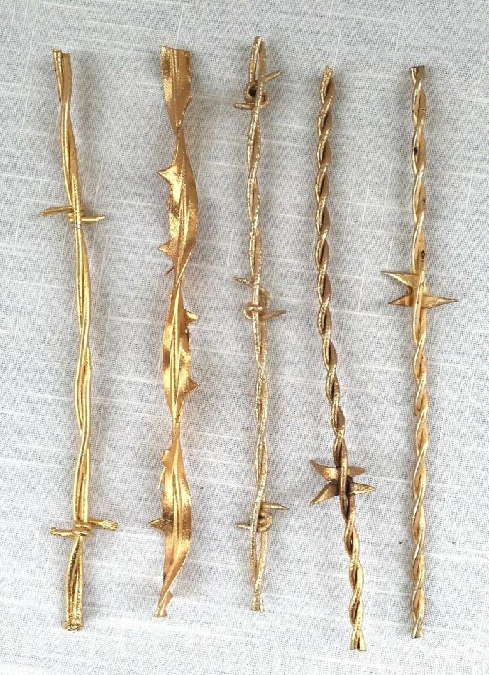Set of 5 Vintage Gold Plated Barbed Wire Swizzle/Stir  Sticks - Texana/Western