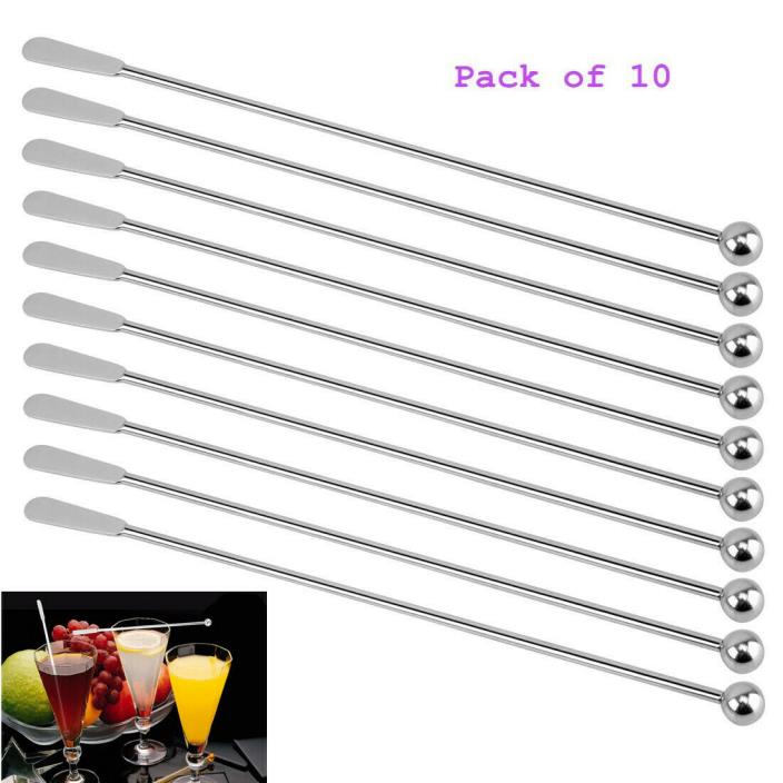 10Pcs Cocktail Stirrers Stainless Steel Drink Juice Swizzle Sticks Milk Stirrers