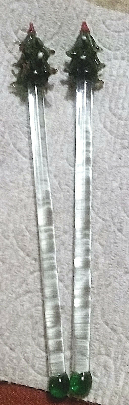 CHRISTMAS TREE GLASS STIRRERS/SWIZZLE STICKS SET OF TWO