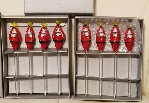 Pottery Barn Santa Picks Set Of 8 2 Boxes Glass Christmas Cocktails