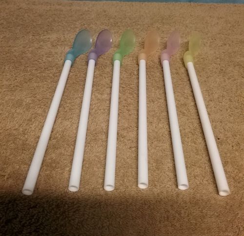 6 vintage plastic straw spoons swizel sticks