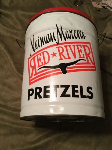 Vintage LARGE Neiman Marcus Red River Pretzel Tin Can - 12