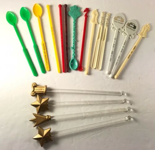 Lot 18 Vtg Cocktail Swizzle Sticks Pan Am Seagrams NY Bars Restaurants Weddings