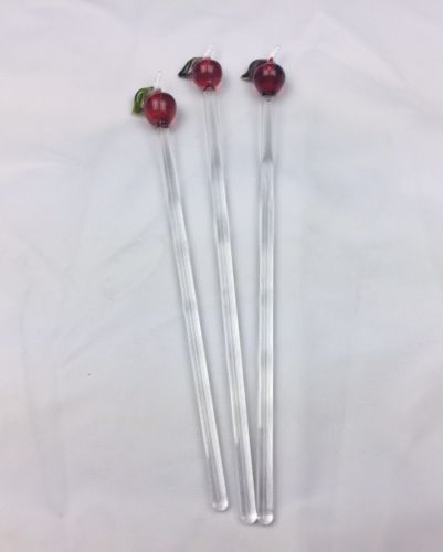 Lot Of 3 Apple Swizzle Sticks 7 Inches To 7.25 Inches
