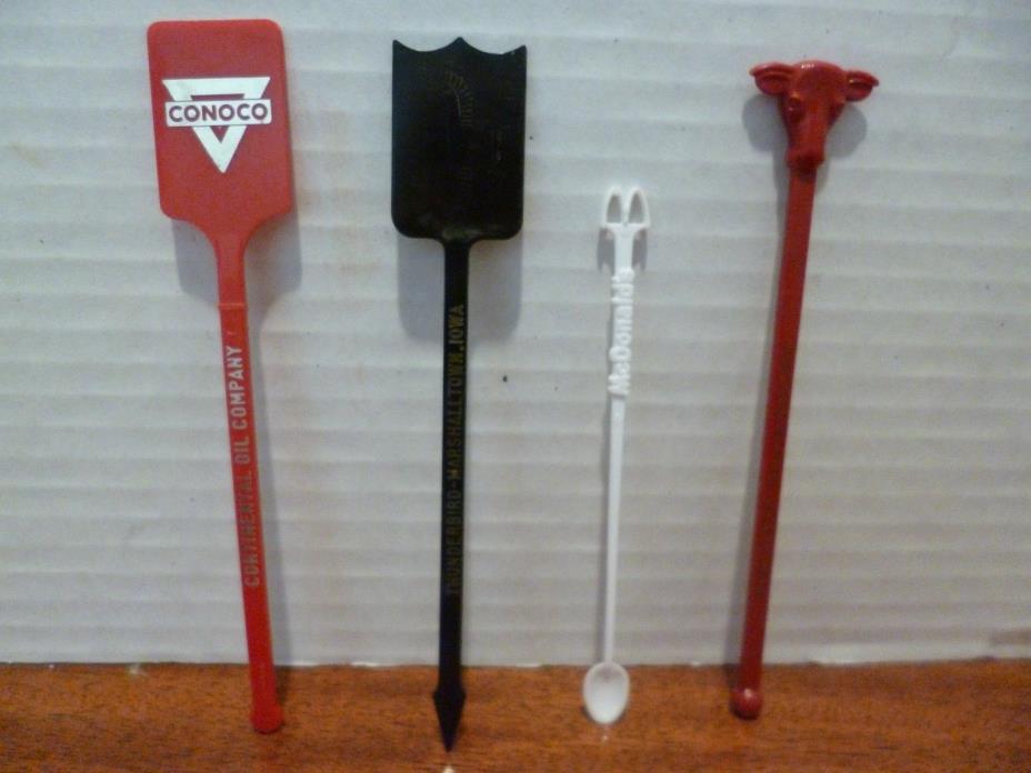 Four Vintage Plastic Drink Stirrers McDonald Conoco Golden Ok Thunderbird