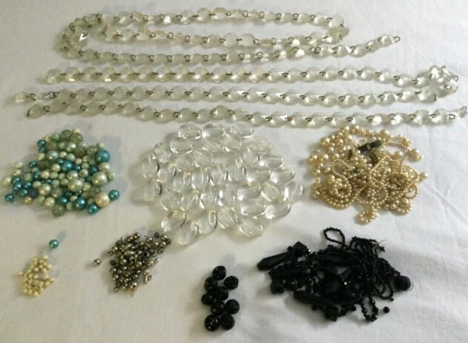 Lot Salvaged Vintage & Antique Beads Jewelry Parts & Plastic Chandelier Prisms