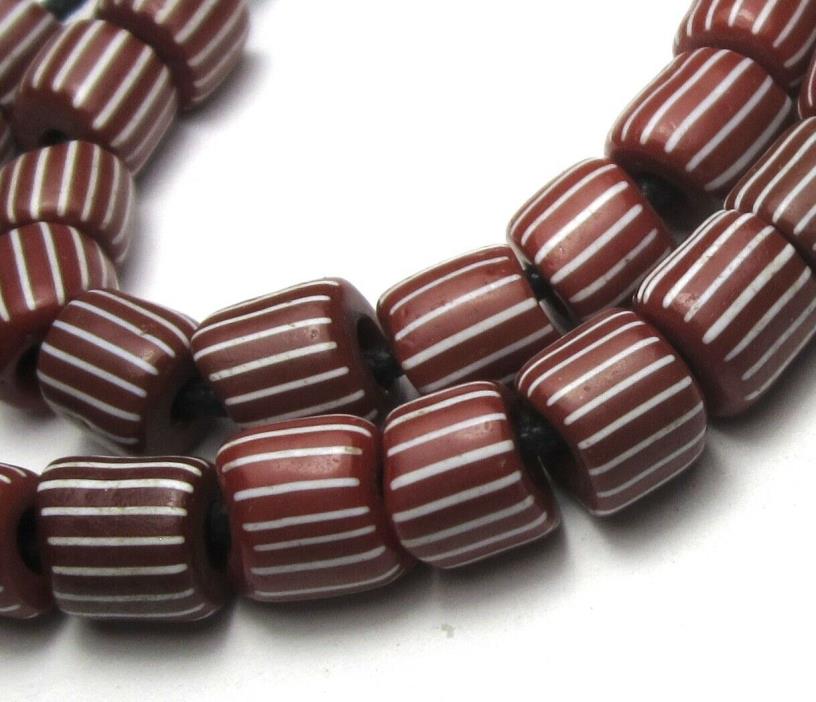28 RARE AMAZING  OLD RED STRIPED VENETIAN GOOSE BERRY ANTIQUE BEADS
