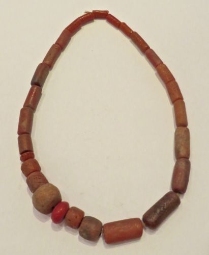 Antique  Nigerian “Faux” Coral Beads, 30”,  27 Varied Beads, C. 1900