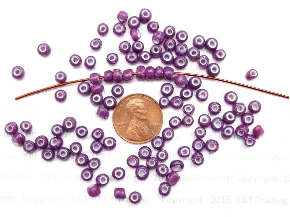Antique Vintage Purple White Heart Trade Beads  108 Pc