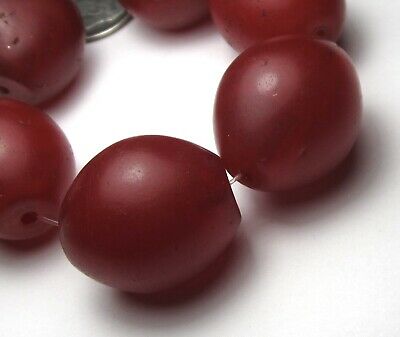 6 RARE LARGE STUNNING OLD CHERRY RED ETHIOPIAN OVAL BOHEMIAN ANTIQUE EGG BEADS