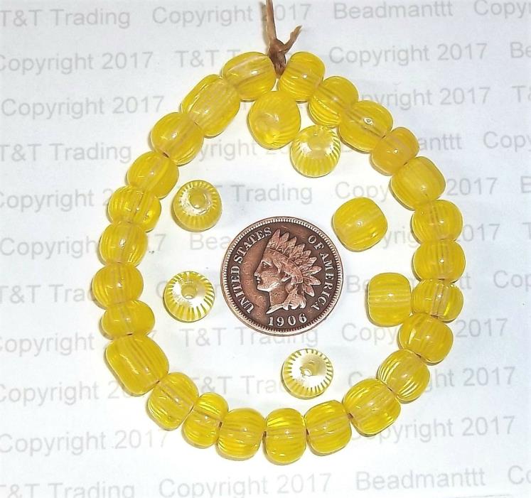 ULTRA RARE Venetian Gooseberry Antique Trade Beads { 10 }  Lt Yellow Lines  307