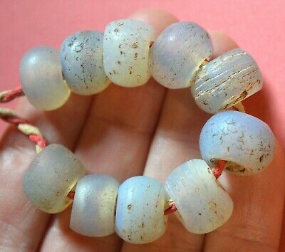 Antique European Mandrel Wound Glass Moon African Trade Beads Found In Africa