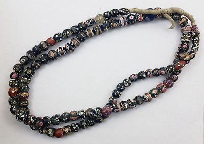 Antique Venetian African Tribal Trade Mixed Millefiori/Fancy Bead Long Necklace