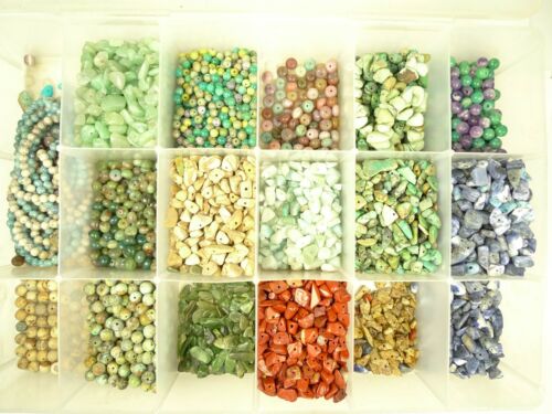 Huge Lot Mixed Gemstone Chip Beads Many Colors Huge Variety Collection Estate