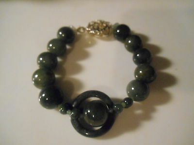 GRADE A IMPERIAL BLACK GREEN JADE JADEITE BEADS WITH RING BRACELET -13MM