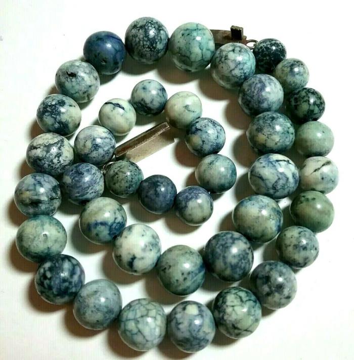 VINTAGE ANTIQUE BLUE STONE BEADED NECKLACE UNUSUAL BEADS