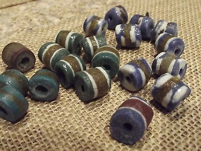 20 Trade Beads -Blue & Turquoise 3 Stripe Colors