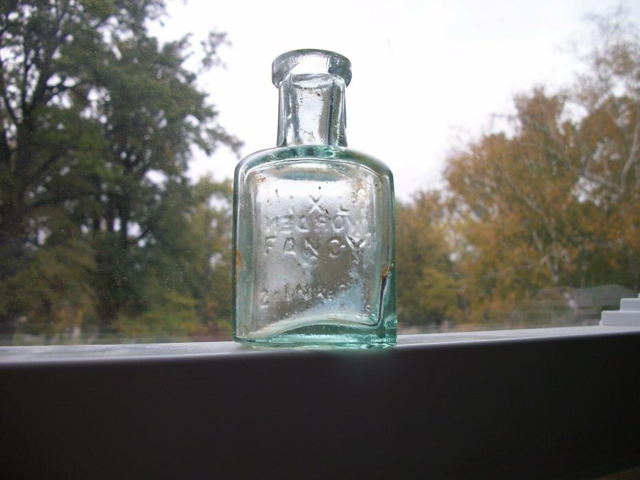 WORDEN & HYATT'S FANCY IXL INKS AQUA SQUARE SCHOOLHOUSE SHAPE 1890S MOLD BLOWN